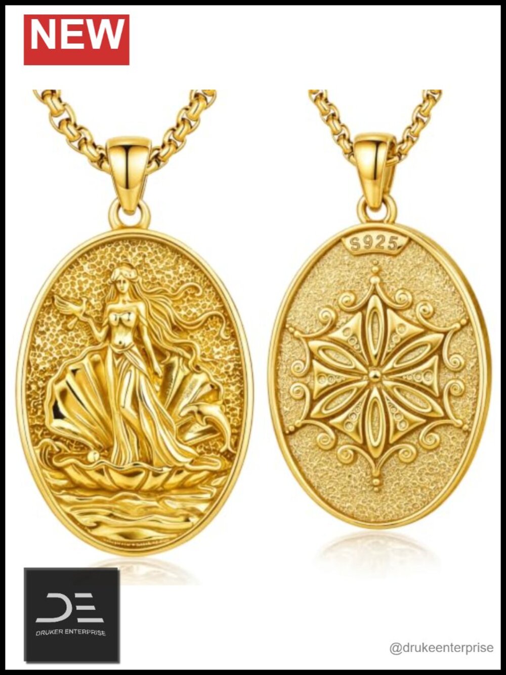 Aphrodite Greek Goddess Pendant Necklace 18k Gold Plated Sterling Silver